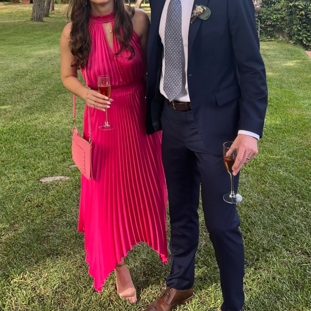 Hot Pink Asymmetric Midi Dress Size 4